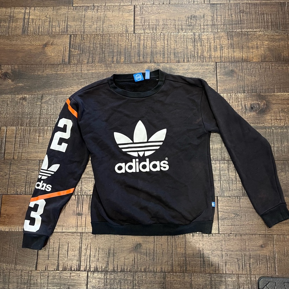 Adidas Women's Black and White Crew Neck Sweater